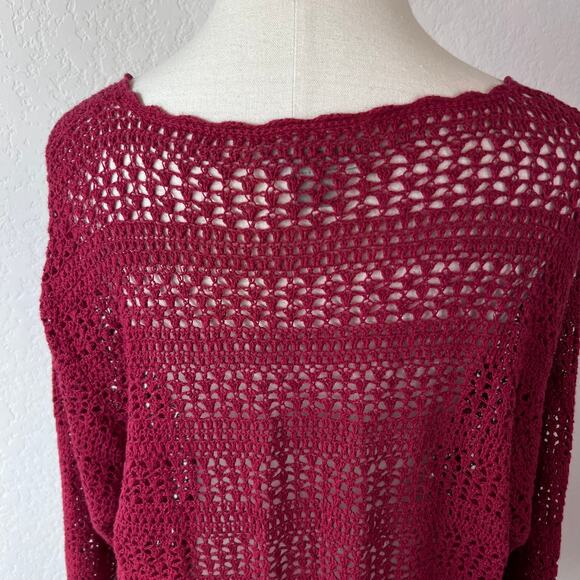 Vintage Y2K Crochet Button Up Cardigan Sweater size Large Burgundy Whimsygoth - Picture 6 of 11